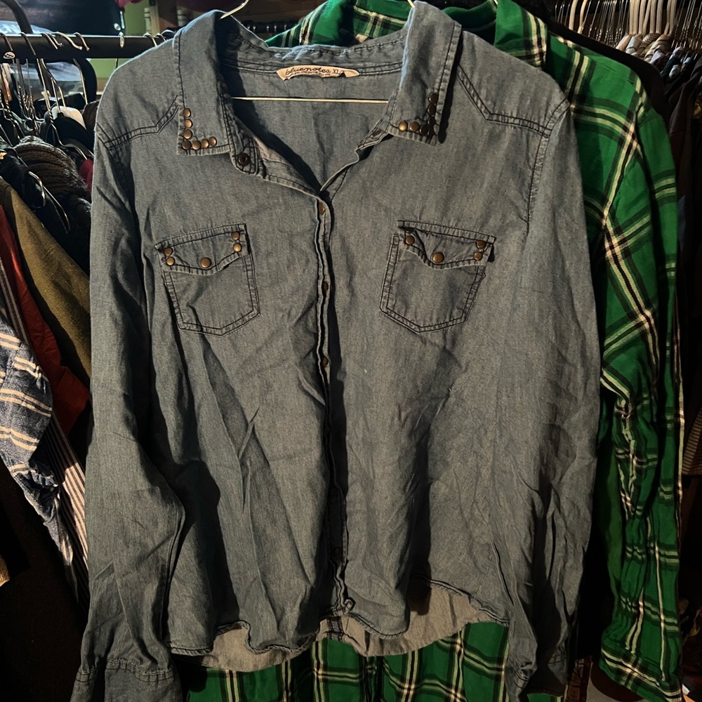 Womens Denim Shirt with Studded Details blue notes XL